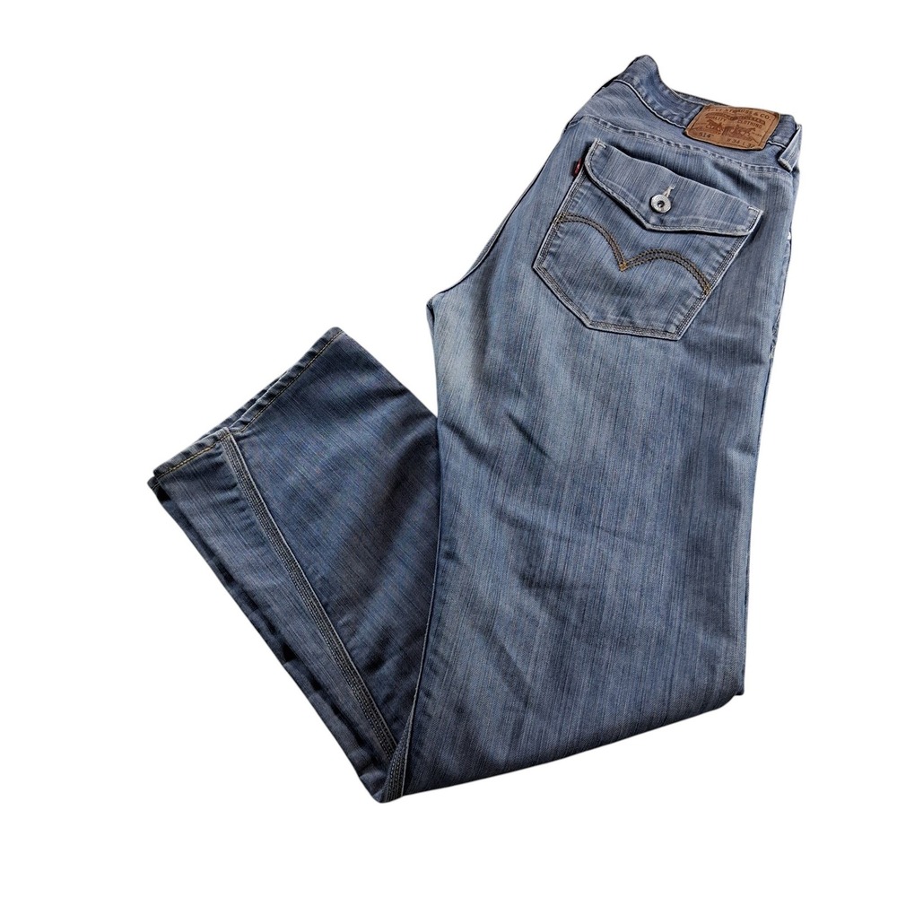 Levi's 514 Slim Straight Jeans Mens 34x32 Blue Flap Pocket Denim